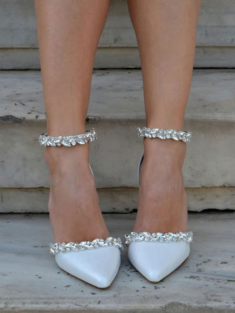 ウェディングシューズ ブライダルパンプス PUレザー ポインテッドトゥ チェーン