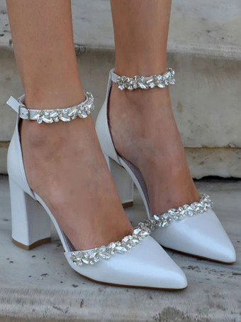 ウェディングシューズ ブライダルパンプス PUレザー ポインテッドトゥ チェーン