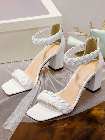 レディース ヒール サンダル スクエアトゥ チャンキーヒール サンダル PU レザー