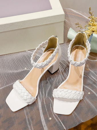 レディース ヒール サンダル スクエアトゥ チャンキーヒール サンダル PU レザー