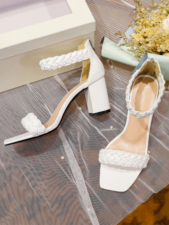 レディース ヒール サンダル スクエアトゥ チャンキーヒール サンダル PU レザー