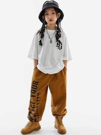 Hip Hop Dance Costumes Kid's Coffee Brown Unisex Pants Top Set Hip