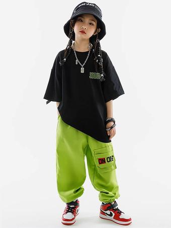 Hip Hop Dance Costumes Kid's Black Unisex Top Pants Set Cotton Street  Dancing Costume - Milanoo.com
