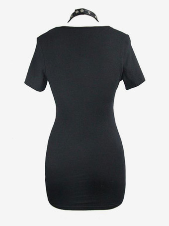   ゴシックロリータパンクドレスグロメットブラックドレス