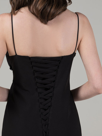 黒のウェディングドレスストレッチクレープマーメイドノースリーブビーズトレインブライダルドレス無料カスタマイズ