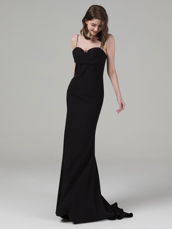 黒のウェディングドレスストレッチクレープマーメイドノースリーブビーズトレインブライダルドレス無料カスタマイズ