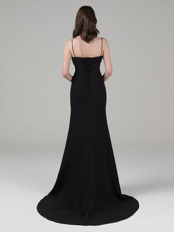 黒のウェディングドレスストレッチクレープマーメイドノースリーブビーズトレインブライダルドレス無料カスタマイズ