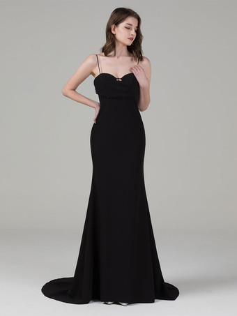 黒のウェディングドレスストレッチクレープマーメイドノースリーブビーズトレインブライダルドレス無料カスタマイズ