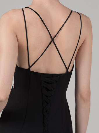 黒のウェディングドレスストレッチクレープマーメイドノースリーブカットアウトトレインブライダルドレス無料カスタマイズ