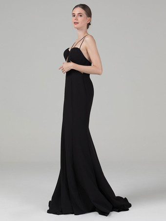 黒のウェディングドレスストレッチクレープマーメイドノースリーブカットアウトトレインブライダルドレス無料カスタマイズ