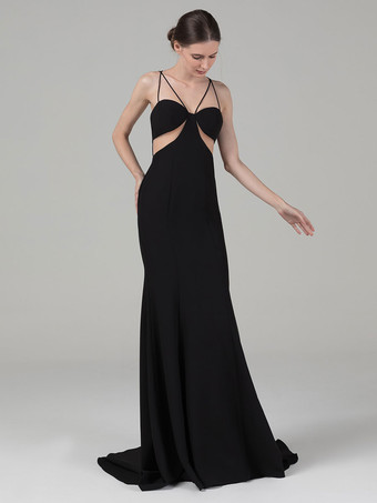 黒のウェディングドレスストレッチクレープマーメイドノースリーブカットアウトトレインブライダルドレス無料カスタマイズ