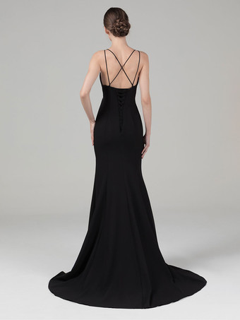 黒のウェディングドレスストレッチクレープマーメイドノースリーブカットアウトトレインブライダルドレス無料カスタマイズ