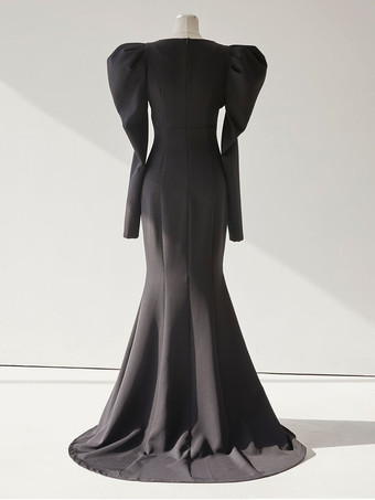 Brautkleider Schwarz Polyester V-Ausschnitt Langarm Schwarz Vintage Brautkleid