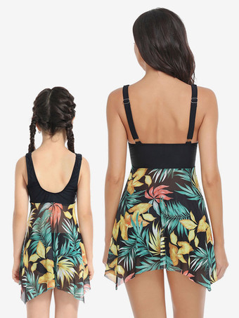 女性ツーピース水着ディープブルー花柄プリーツ V ネックバックレスサマービーチ水着