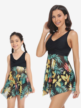 ブラック 女性ツーピース水着ディープブルー花柄プリーツ V ネックバックレスサマービーチ水着