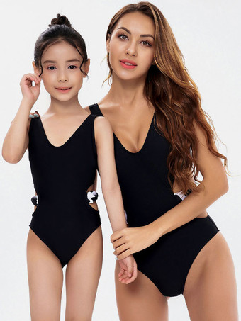 Women One Piece Swimsuits Black Two-Tone Cut Out V-Neck Backless Summer Sexy Bathing Suits