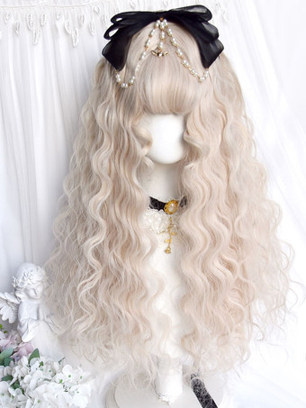 Sweet Lolita Wig Long Heat-resistant Fiber Ecru White Lolita Accessories