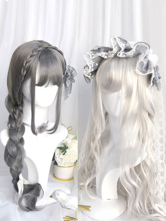 ROCOCO Style Lolita Wig Long Heat-resistant Fiber Gray Lolita Accessories