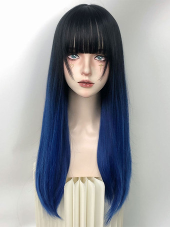ROCOCO スタイル ロリータウィッグ ブルー ロング 耐熱ファイバー ロリータ アクセサリー