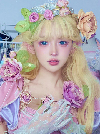 ROCOCO スタイル ロリータ ウィッグ ロング 耐熱ファイバー ライトゴールド ロリータ アクセサリー