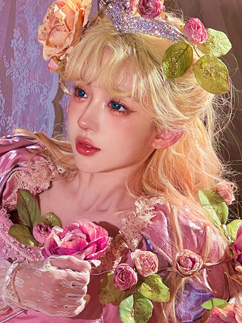 ROCOCO スタイル ロリータ ウィッグ ロング 耐熱ファイバー ライトゴールド ロリータ アクセサリー