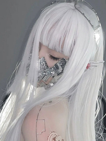 スチームパンク ロリータ ウィッグ ホワイト ロング耐熱ファイバー ロリータ アクセサリー