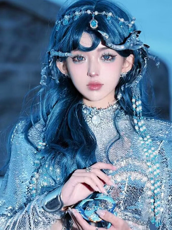 スイートロリータ ウィッグ ロング 耐熱ファイバー ブルー ロリータアクセサリー