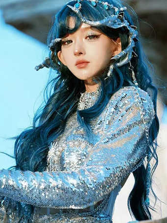 スイートロリータ ウィッグ ロング 耐熱ファイバー ブルー ロリータアクセサリー