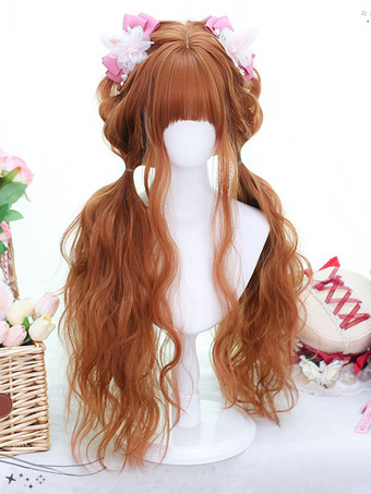 スイートロリータ ウィッグ ロング 耐熱ファイバー オレンジ ロリータ アクセサリー