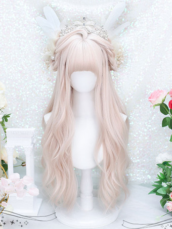 Harajuku Fashion Lolita Wigs Light Apricot Long Heat-resistant Fiber Lolita Accessories