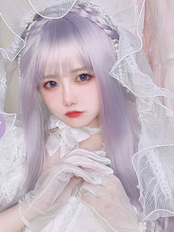 ラベンダーカラースイートロリータ ウィッグ ラベンダー ロング 耐熱ファイバー ロリータアクセサリー