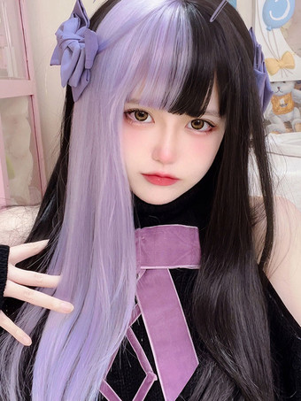 Perruque Lolita Gothique Longue Fibre Résistante à la Chaleur Violet Accessoires Lolita