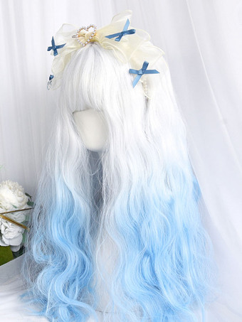 原宿ファッションロリータウィッグロング耐熱ファイバーライトスカイブルーロリータアクセサリー
