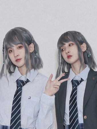 スレートグレー スイートロリータ ウィッグ ショート 耐熱ファイバー ブルー グレー ロリータ アクセサリー