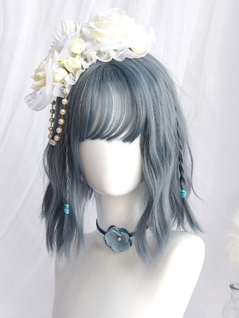 スイートロリータ ウィッグ ショート 耐熱ファイバー ブルー グレー ロリータ アクセサリー