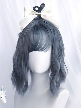 スイートロリータ ウィッグ ショート 耐熱ファイバー ブルー グレー ロリータ アクセサリー