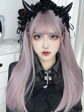 ゴスロリウィッグ パープルロング 耐熱ファイバー ロリータアクセサリー