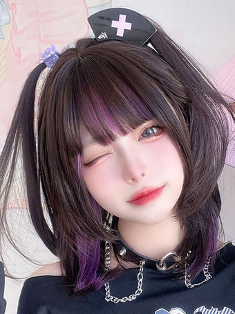 ブラック ROCOCO スタイル ロリータウィッグ ブラック ショート 耐熱ファイバー ロリータ アクセサリー