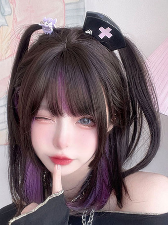 ROCOCO スタイル ロリータウィッグ ブラック ショート 耐熱ファイバー ロリータ アクセサリー