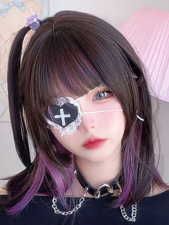 ROCOCO スタイル ロリータウィッグ ブラック ショート 耐熱ファイバー ロリータ アクセサリー