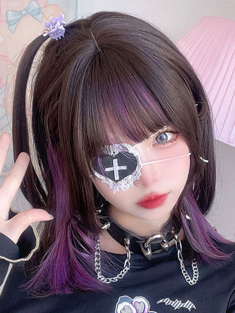 ROCOCO スタイル ロリータウィッグ ブラック ショート 耐熱ファイバー ロリータ アクセサリー