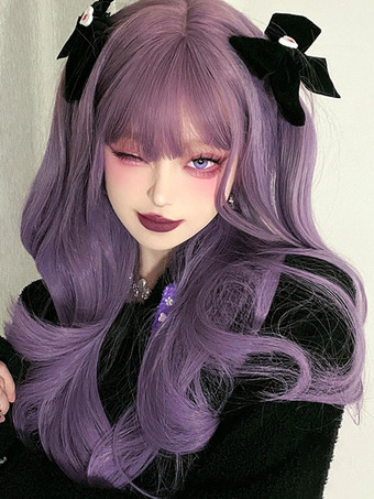 パープル ロリータウィッグ パープル ロング ROCOCO スタイル 耐熱ファイバー ロリータアクセサリー