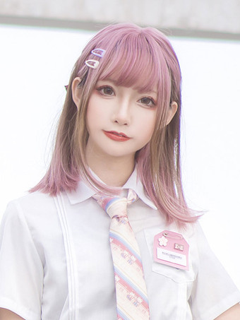 Harajuku Mode Lolita Perruques Courtes Fibre Résistant À La Chaleur Rose Clair Accessoires Lolita