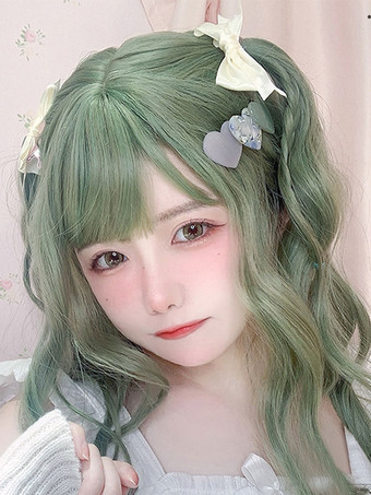 Green Harajuku Fashion Lolita Wig Green Medium Heat-resistant Fiber Lolita Accessories