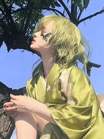 原宿ファッションロリータウィッグショート耐熱ファイバーグリーンロリータアクセサリー