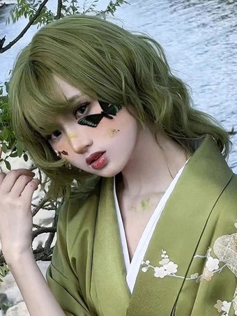 原宿ファッションロリータウィッグショート耐熱ファイバーグリーンロリータアクセサリー