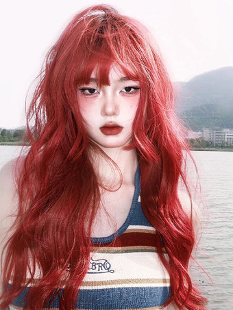 原宿ファッションロリータウィッグロング耐熱ファイバーオレンジレッドロリータアクセサリー