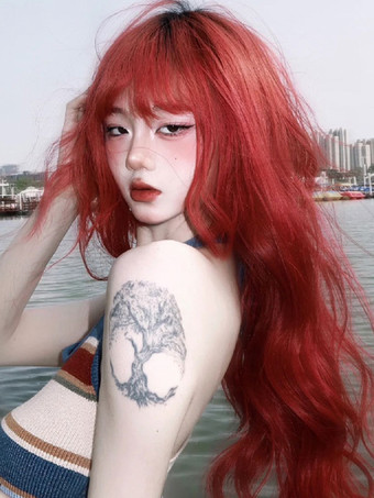 原宿ファッションロリータウィッグロング耐熱ファイバーオレンジレッドロリータアクセサリー