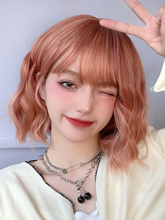 ROCOCOスタイル ロリータウィッグ オレンジ ショート 耐熱ファイバー ロリータアクセサリー