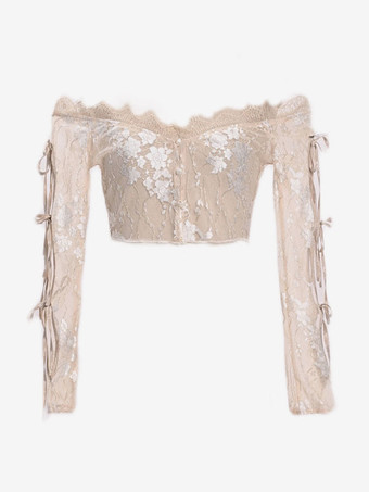 パンクフラワーレース長袖トップライトアプリコットトップ